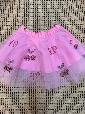 Philip Plein 6 Pink Tulle Skirt with Cherry Embellishments